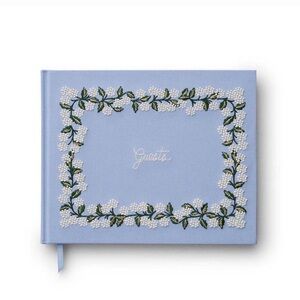 Anthropologie Powder Blue Embroidered Floral Guest Book